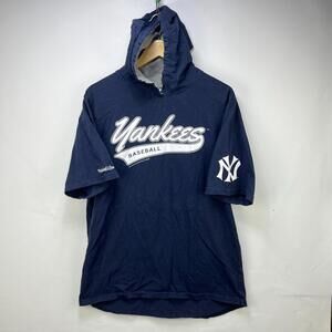 Vintage Y2K New York Yankees Hooded Short Sleeve Shirt Large
